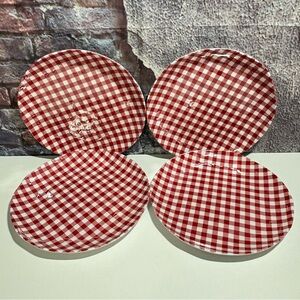 Tommy Bahama Melamine Red White Gingham Picnic Style 11" Dinner Plates Set of 4